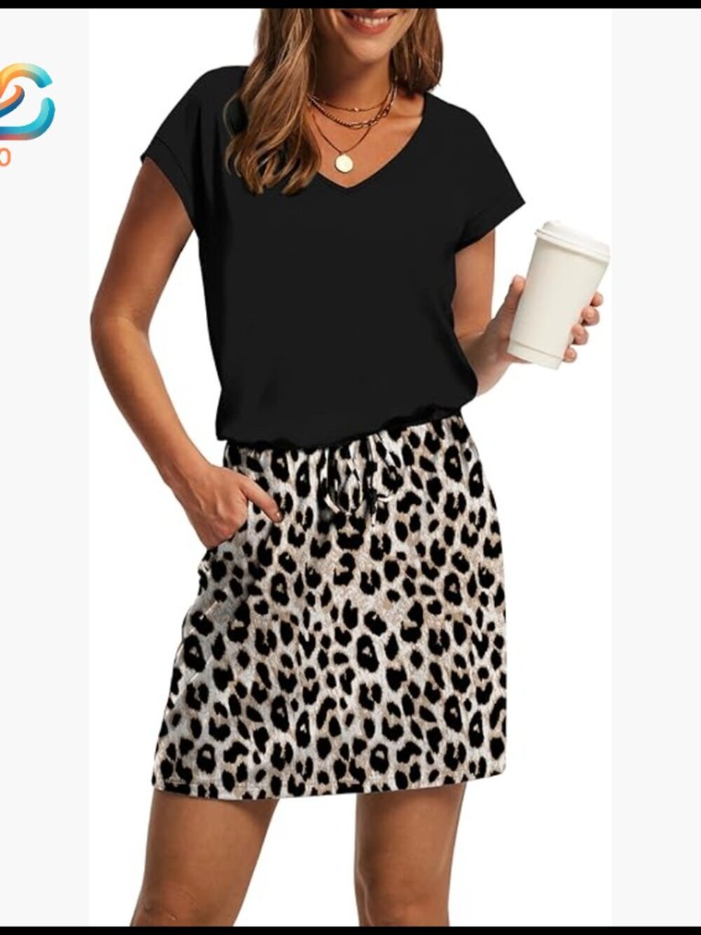 V-Neck T-Shirt Dress with Tie Waist and Pockets, Casual Mini Sundress